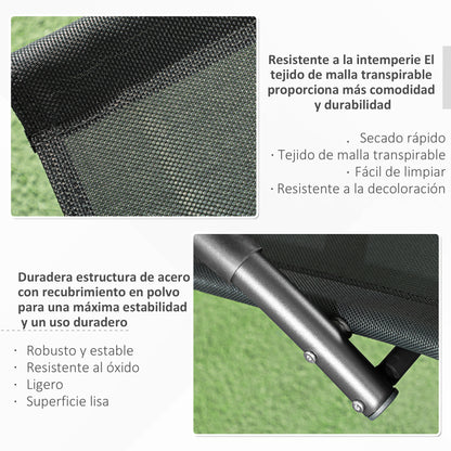 Tumbona Mecedora con Reposacabezas Reposabrazos y Marco Metálico Carga 120 kg para Interior y Exterior 155x61x88cm Negro