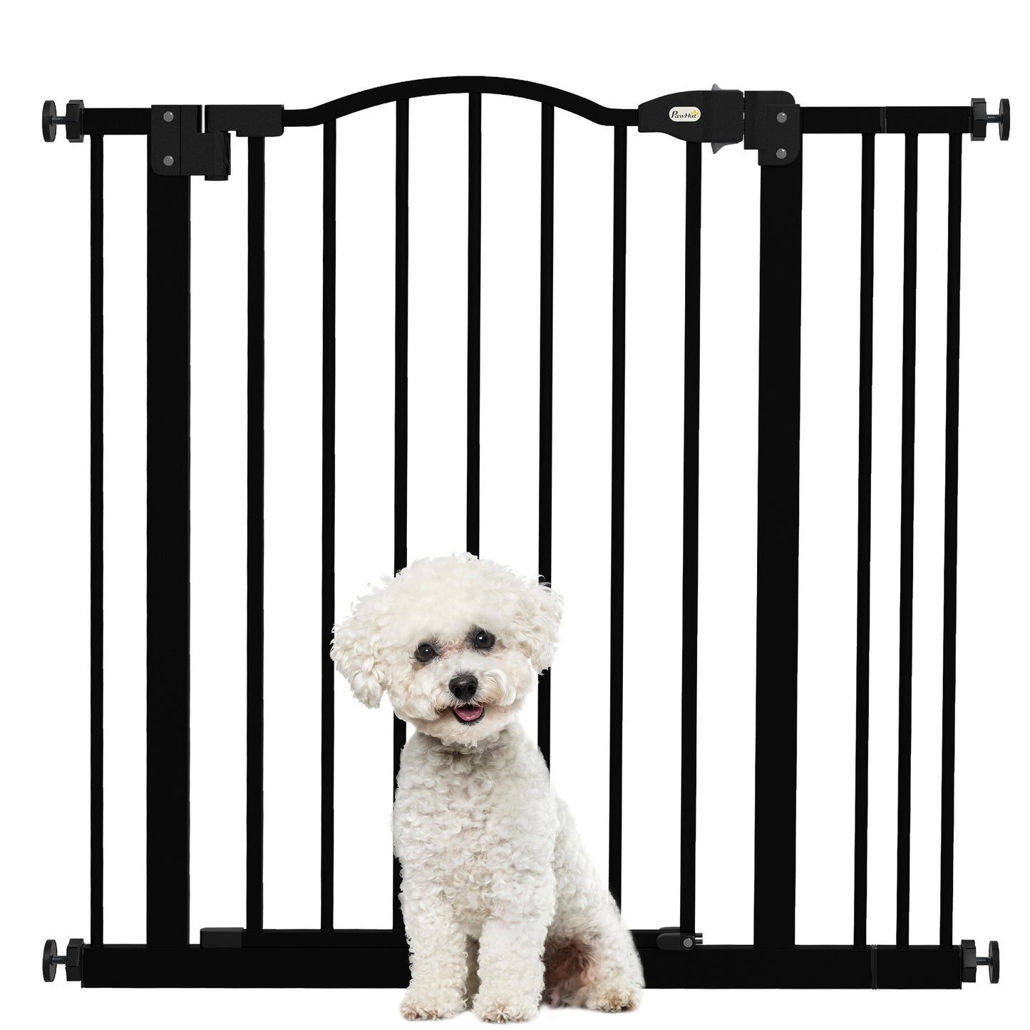 Puerta de seguridad para mascotas ajustable de metal 74-87 cm con puerta de cierre automático Negra
