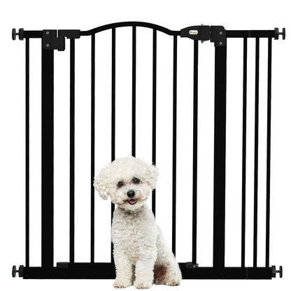 Puerta de seguridad para mascotas ajustable de metal 74-87 cm con puerta de cierre automático Negra