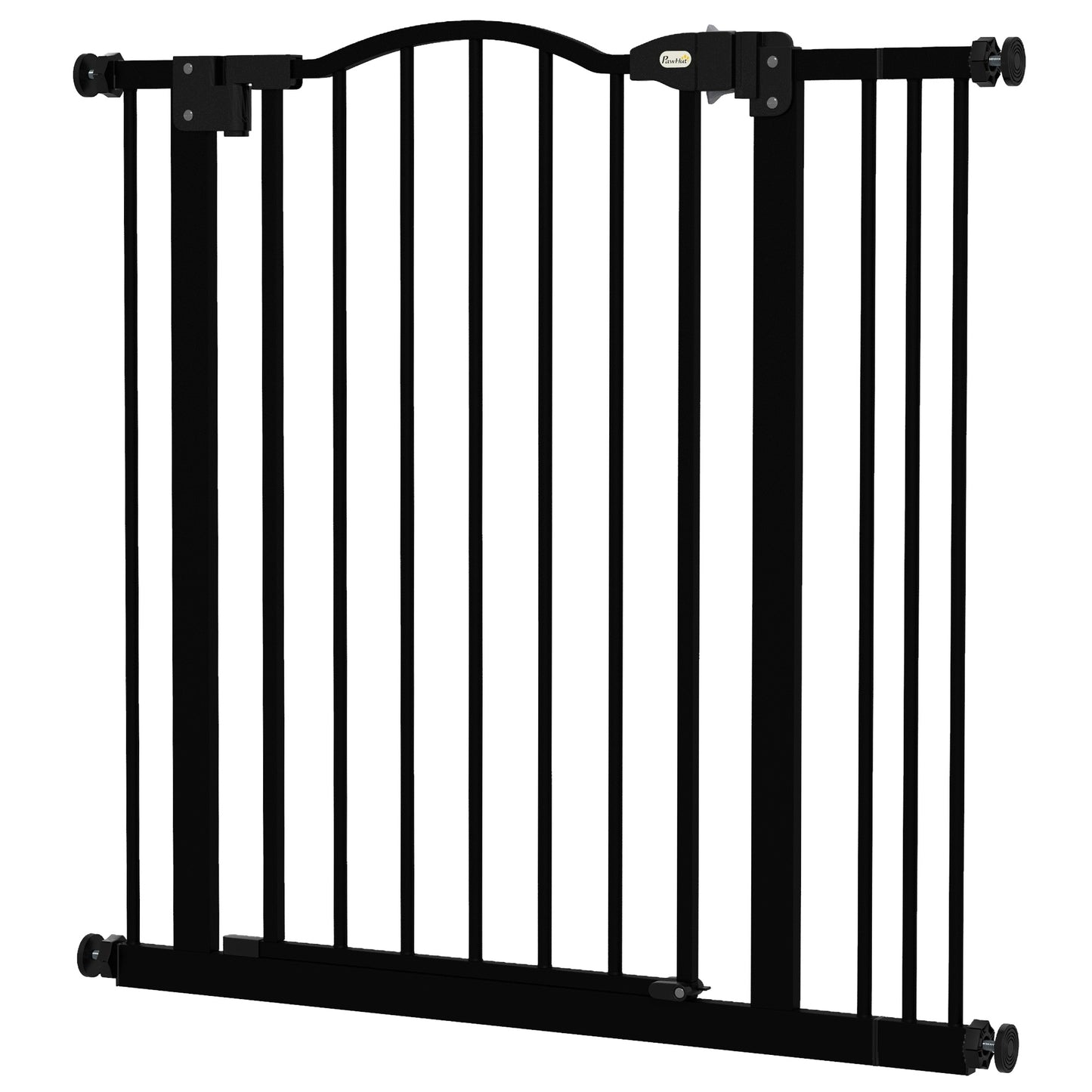 Puerta de seguridad para mascotas ajustable de metal 74-87 cm con puerta de cierre automático Negra