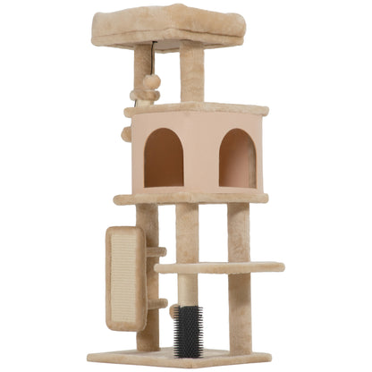 Árbol Rascador para Gatos Altura 104cm con Plataformas Poste con Cepillo Bolas Colgantes y Almohadilla para Rascar Beige