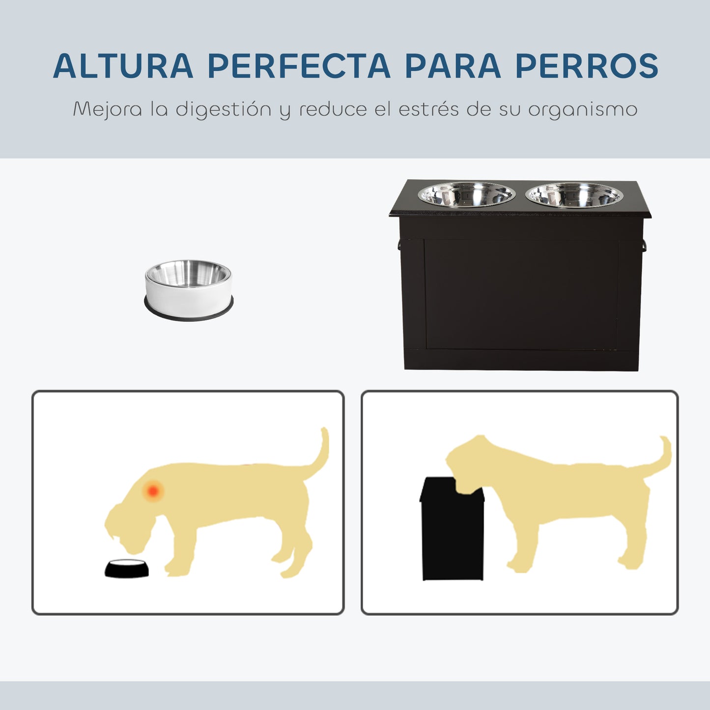 Comedero Elevado para Perros Grandes con 2 Cuencos de 2000ml y Almacenamiento Oculto 60x30x41 cm Marrón Oscuro