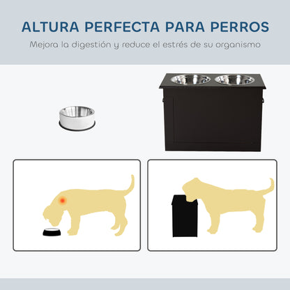 Comedero Elevado para Perros Grandes con 2 Cuencos de 2000ml y Almacenamiento Oculto 60x30x41 cm Marrón Oscuro