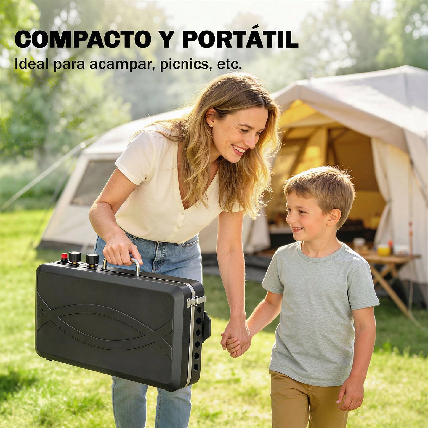 Barbacoa de Gas Portátil 2 en 1 Propano 7 kW de Mesa o de Pie con Plancha Grande Patas Desmontables Negro