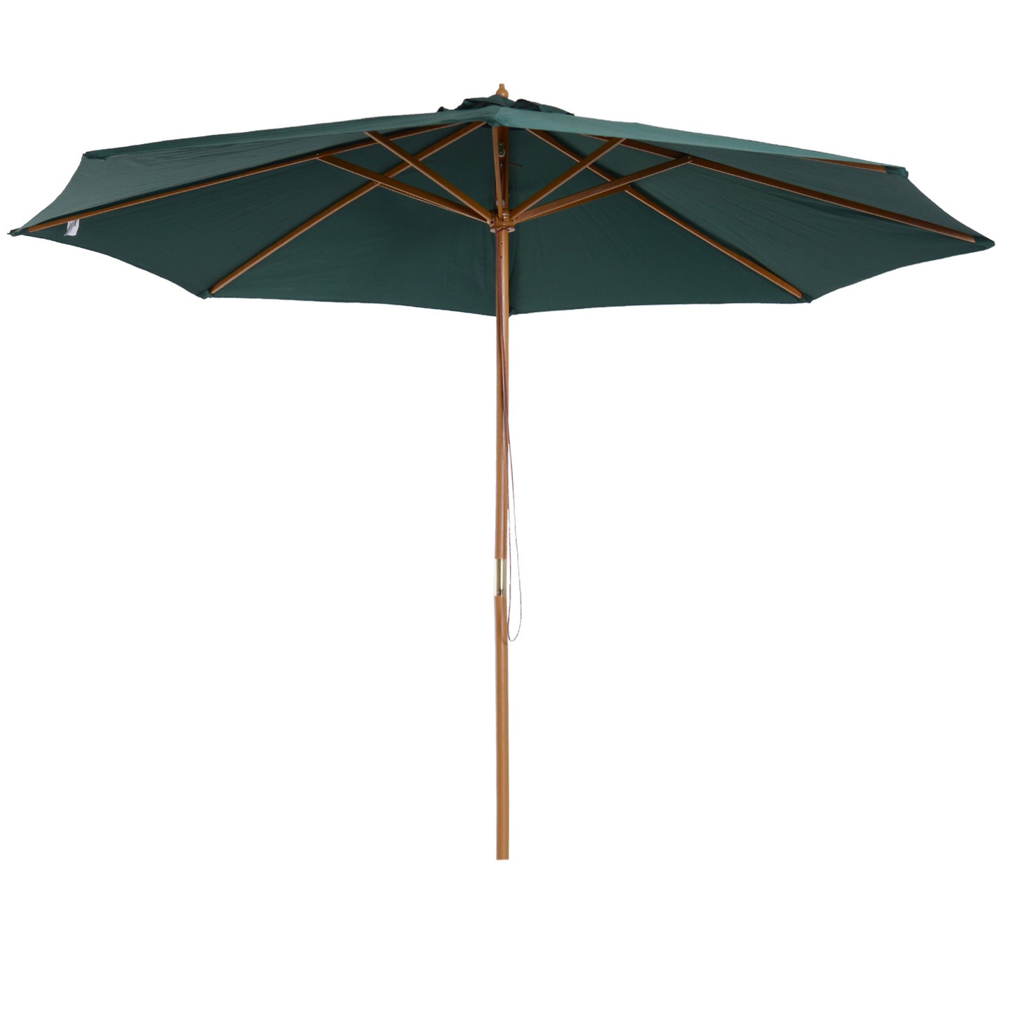 Sombrilla de patio de madera de 3(m), parasol de jardín operado por polea con mecanismo de cuerda y 8 varillas, verde oscuro