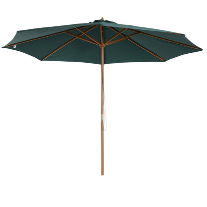 Sombrilla de patio de madera de 3(m), parasol de jardín operado por polea con mecanismo de cuerda y 8 varillas, verde oscuro