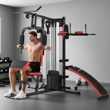 Multiestación de Musculación con Placas de Peso de 45 kg Carga Max. 110 kg para Entrenamiento 225x175x200 cm Negro