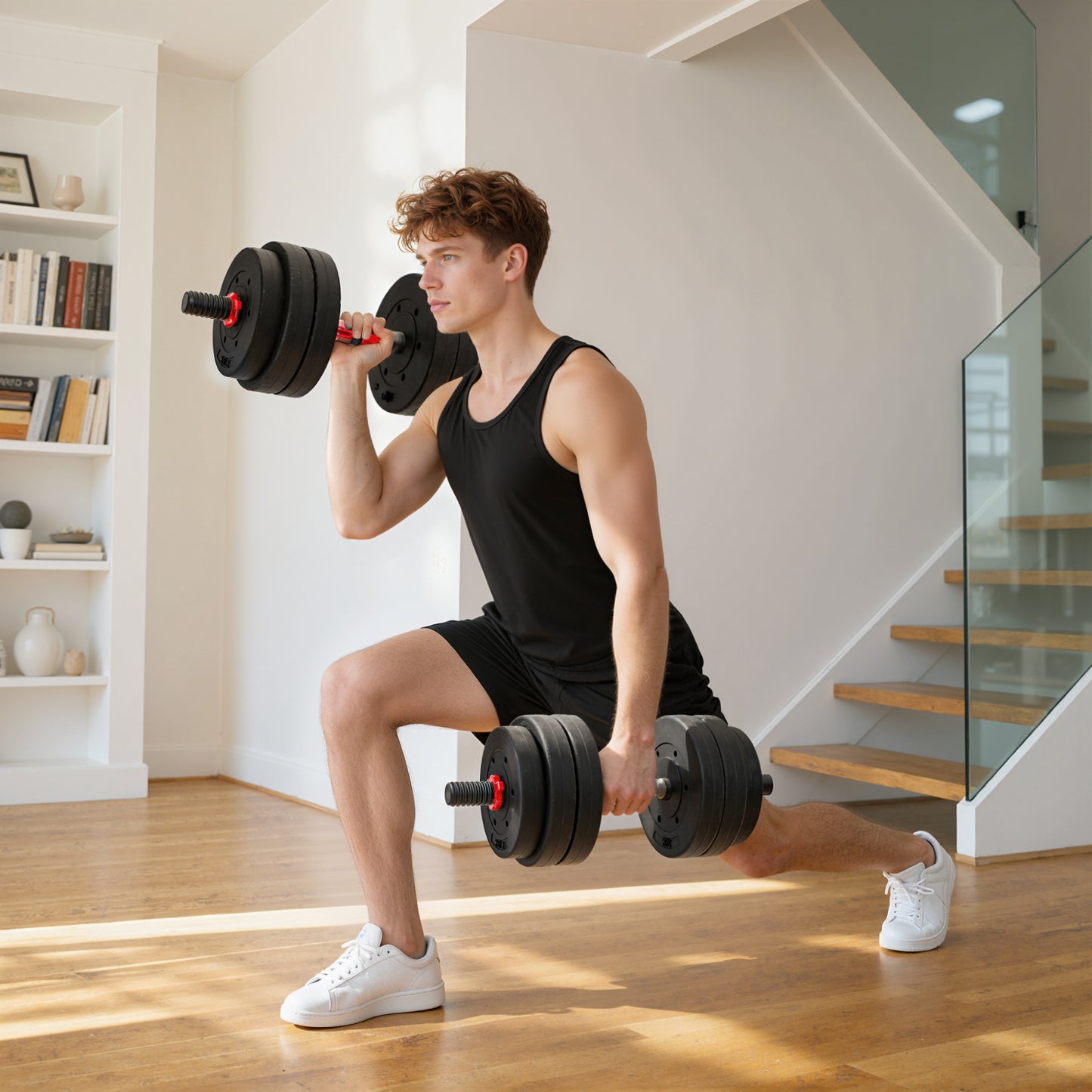 Juego de pesas ajustables 2 en 1 de 25 kg, mancuerna y barra de pesas para fitness corporal, entrenamiento de levantamiento para casa, oficina, gimnasio, negro