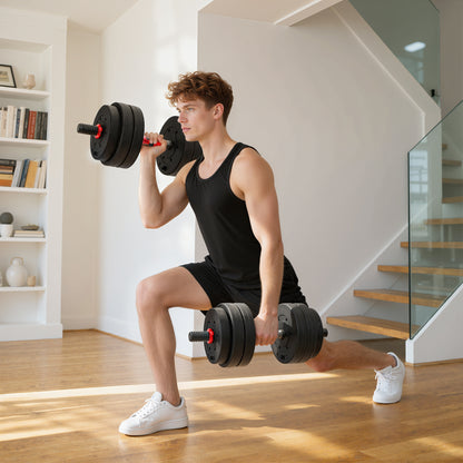 Juego de pesas ajustables 2 en 1 de 25 kg, mancuerna y barra de pesas para fitness corporal, entrenamiento de levantamiento para casa, oficina, gimnasio, negro