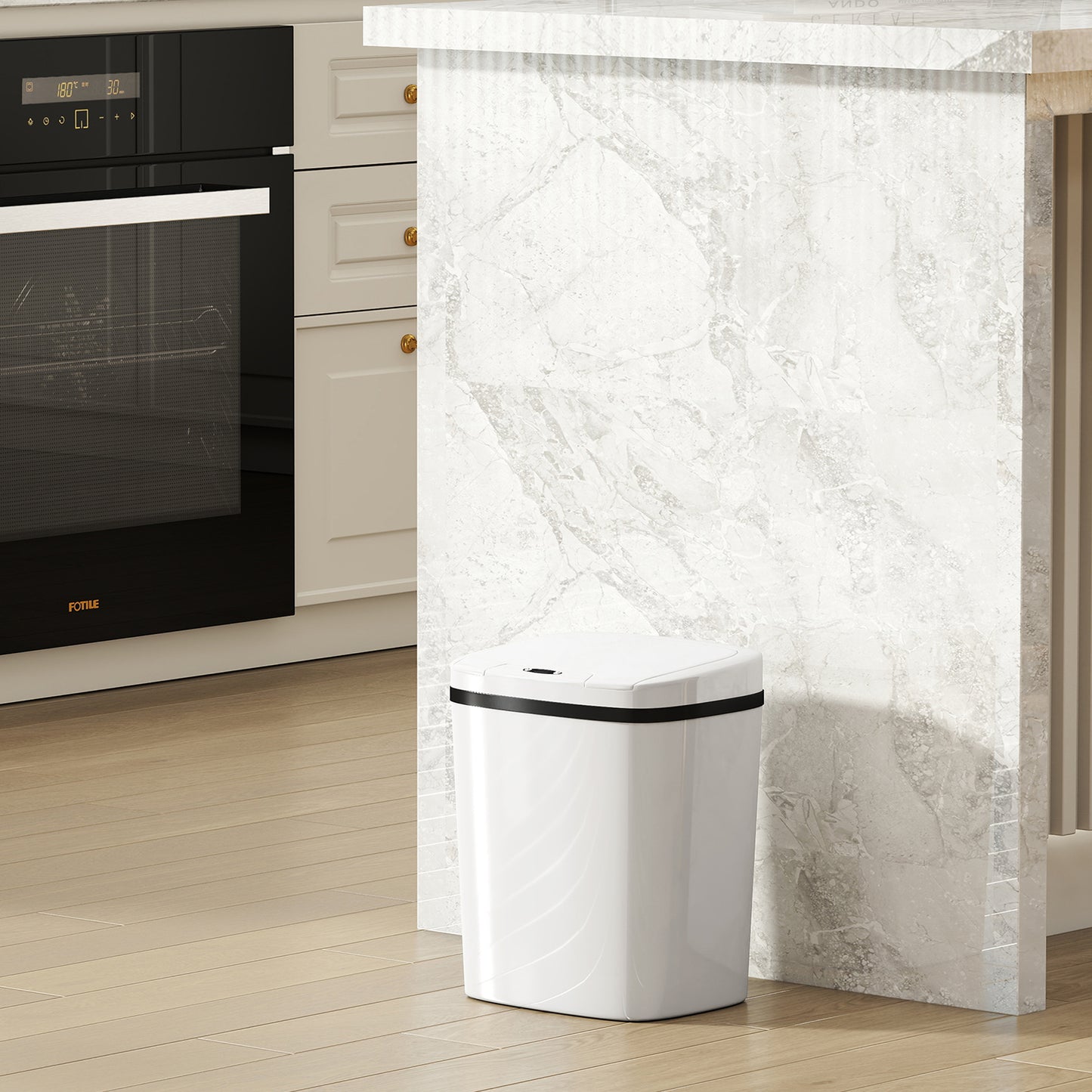 Cubo de sensor de 15L, cubo de cocina automático sin contacto, fácil de limpiar, funciona con batería para hogar, oficina, dormitorio, baño, blanco