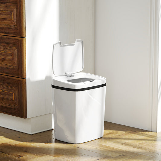 Cubo de sensor de 15L, cubo de cocina automático sin contacto, fácil de limpiar, funciona con batería para hogar, oficina, dormitorio, baño, blanco