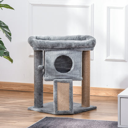 Árbol Rascador para Gatos Pequeños de 57 cm con Poste de Yute Rampa para Rascar Cama y Bola Colgante 40x40x57 cm Gris