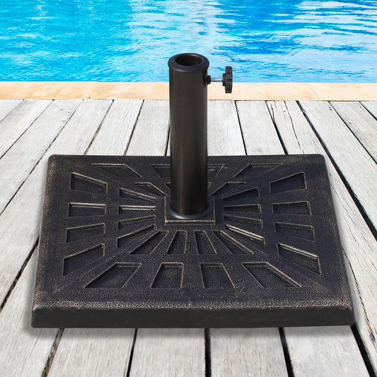 Base de soporte de sombrilla cuadrada para jardín y patio de resina duradera de 15 kg con colofonia estampada, bronce