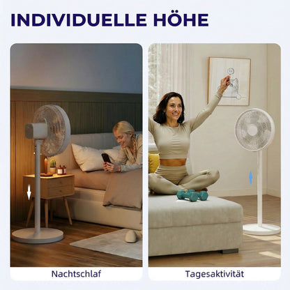 Ventilador de Pie con Control Remoto Altura Ajustable 4 Velocidades Oscilación 80° Temporizador 10H Pantalla LED Blanco