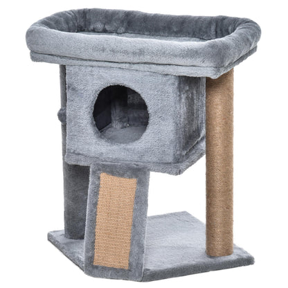Árbol Rascador para Gatos Pequeños de 57 cm con Poste de Yute Rampa para Rascar Cama y Bola Colgante 40x40x57 cm Gris