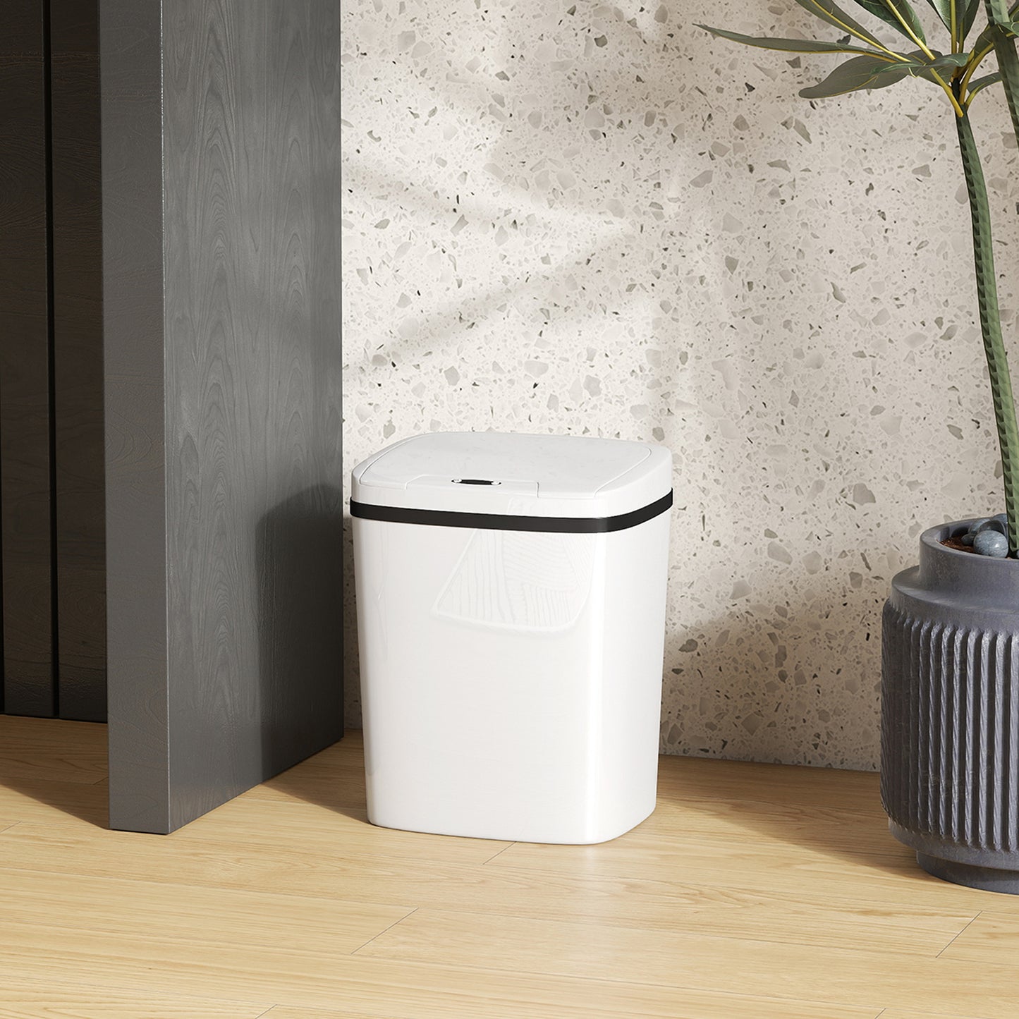 Cubo de sensor de 15L, cubo de cocina automático sin contacto, fácil de limpiar, funciona con batería para hogar, oficina, dormitorio, baño, blanco