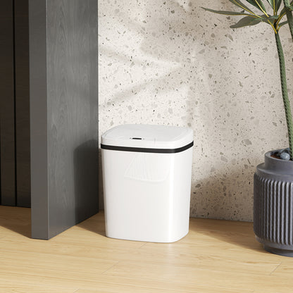Cubo de sensor de 15L, cubo de cocina automático sin contacto, fácil de limpiar, funciona con batería para hogar, oficina, dormitorio, baño, blanco