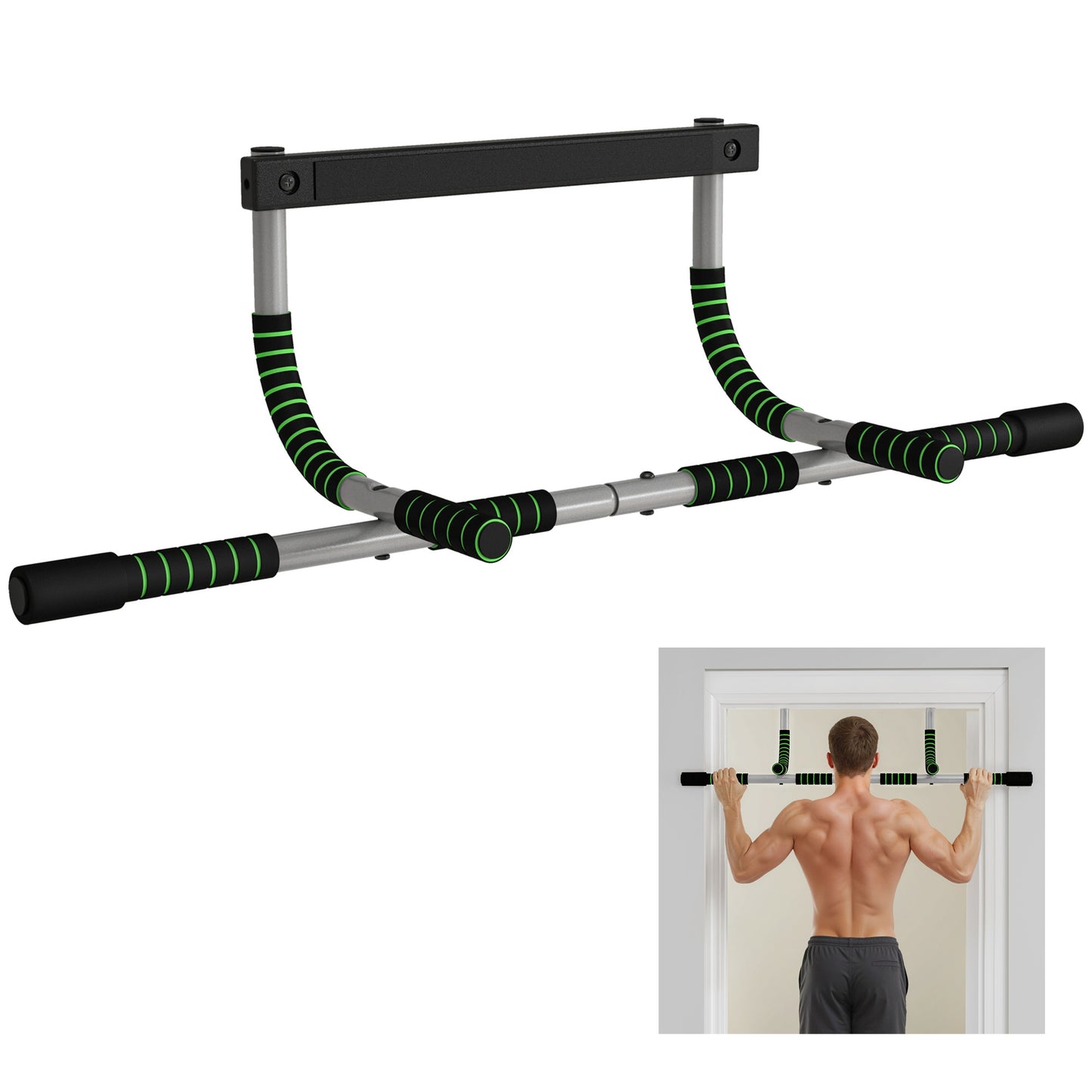Barra de Dominadas Multifuncional Barra de Dominadas de Pared con Mangos Antideslizantes Carga 110 kg Gris y Negro