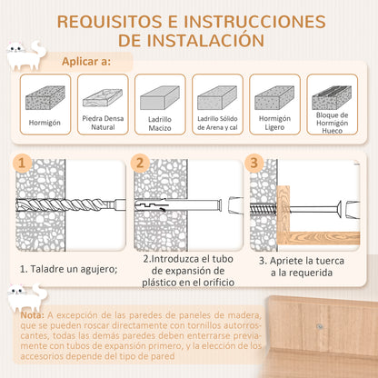 Árbol para Gatos de Pared 38x30x149 cm con Múltiples Plataformas de Madera Cueva Cama Superior Cojín Extraíble Postes Rascadores de Sisal Torre para Escalar Beige y Roble