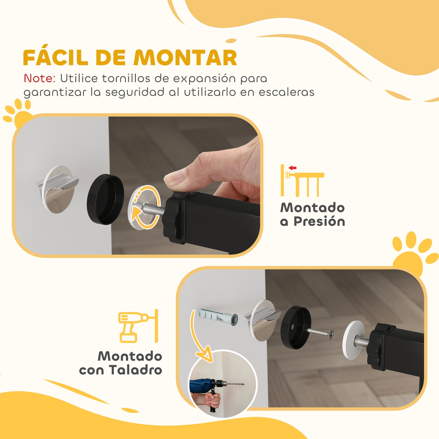 Puerta de seguridad para mascotas ajustable de metal 74-87 cm con puerta de cierre automático Negra