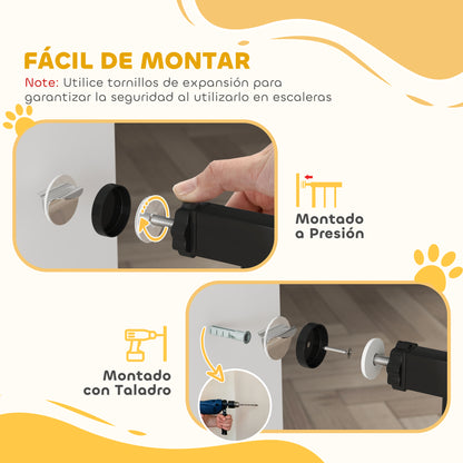 Puerta de seguridad para mascotas ajustable de metal 74-87 cm con puerta de cierre automático Negra