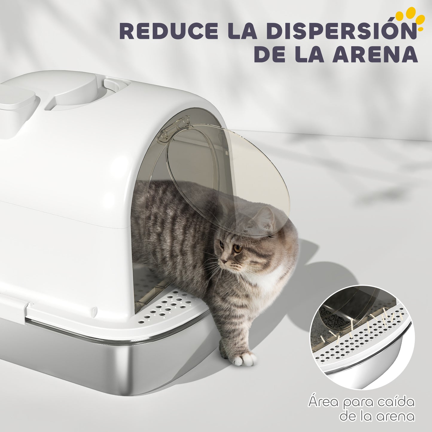 Maison de toilette pour chat bac à litière fermé bac acier inoxydable, nettoyage facile, 52,4 x 41,3 x 39,9 cm, blanc