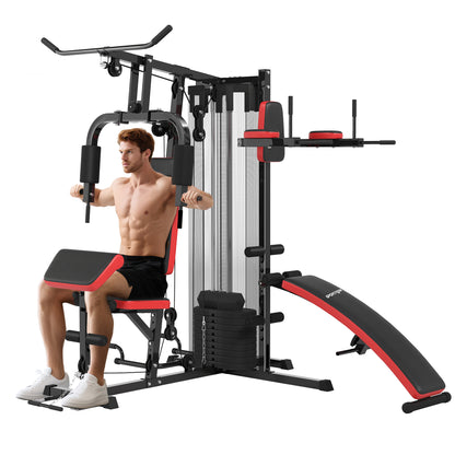 Multiestación de Musculación con Placas de Peso de 45 kg Carga Max. 110 kg para Entrenamiento 225x175x200 cm Negro