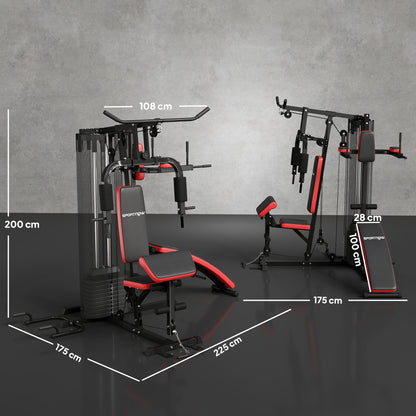 Multiestación de Musculación con Placas de Peso de 45 kg Carga Max. 110 kg para Entrenamiento 225x175x200 cm Negro