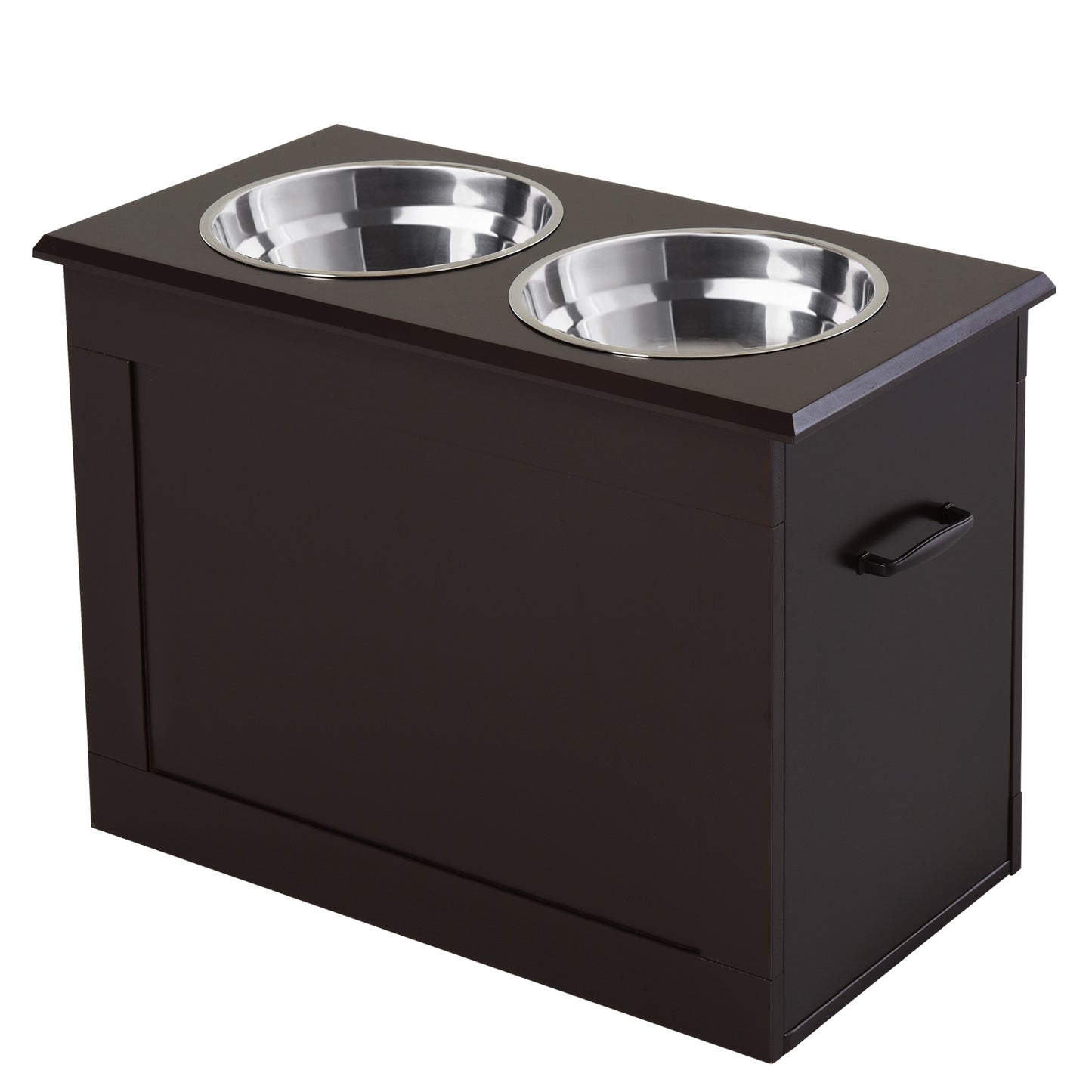 Comedero Elevado para Perros Grandes con 2 Cuencos de 2000ml y Almacenamiento Oculto 60x30x41 cm Marrón Oscuro