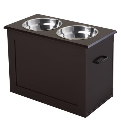 Comedero Elevado para Perros Grandes con 2 Cuencos de 2000ml y Almacenamiento Oculto 60x30x41 cm Marrón Oscuro