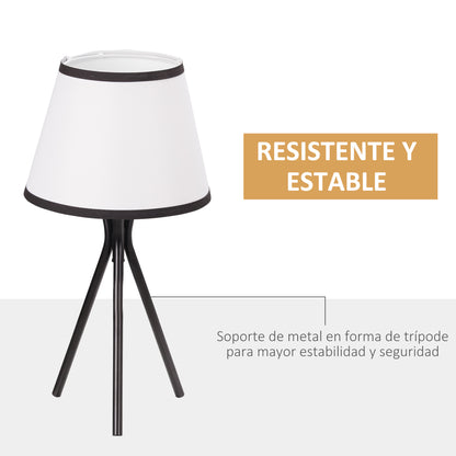 Lámpara de Mesa con Trípode de Metal Lámpara de Escritorio con Pantalla de Tela y Casquillo E27 Máx. 40W Estilo Moderno para Dormitorio Salón Ø25x50 cm Blanco y Negro