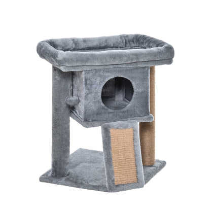 Árbol Rascador para Gatos Pequeños de 57 cm con Poste de Yute Rampa para Rascar Cama y Bola Colgante 40x40x57 cm Gris