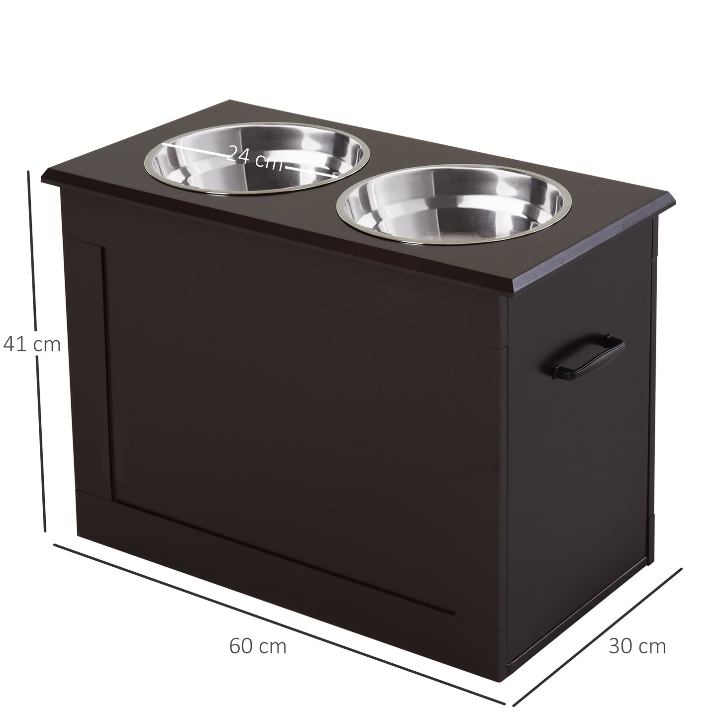 Comedero Elevado para Perros Grandes con 2 Cuencos de 2000ml y Almacenamiento Oculto 60x30x41 cm Marrón Oscuro