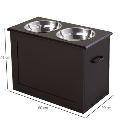 Comedero Elevado para Perros Grandes con 2 Cuencos de 2000ml y Almacenamiento Oculto 60x30x41 cm Marrón Oscuro
