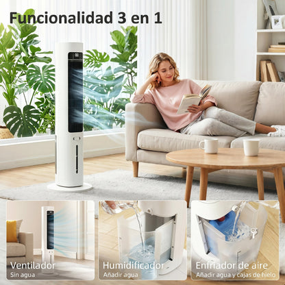 Climatizador Evaporativo 3 en 1 con Depósito de 3 L Oscilación 48° 3 Velocidades 3 Modos Temporizador 12h Blanco