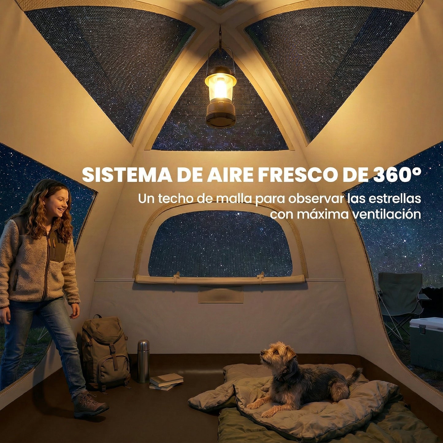 Tienda de campaña inflable con toldo impermeable, tienda de aire para 3 personas 3000mm, color crema