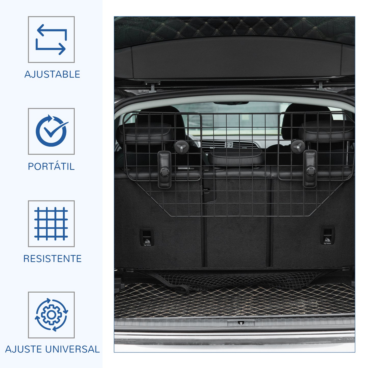 Protector para perros para coches Barrera ajustable para maletero Malla de metal con reposacabezas para mascotas, 90-120W x 40,5H cm