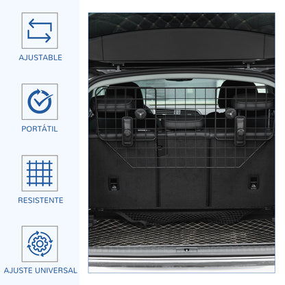 Protector para perros para coches Barrera ajustable para maletero Malla de metal con reposacabezas para mascotas, 90-120W x 40,5H cm