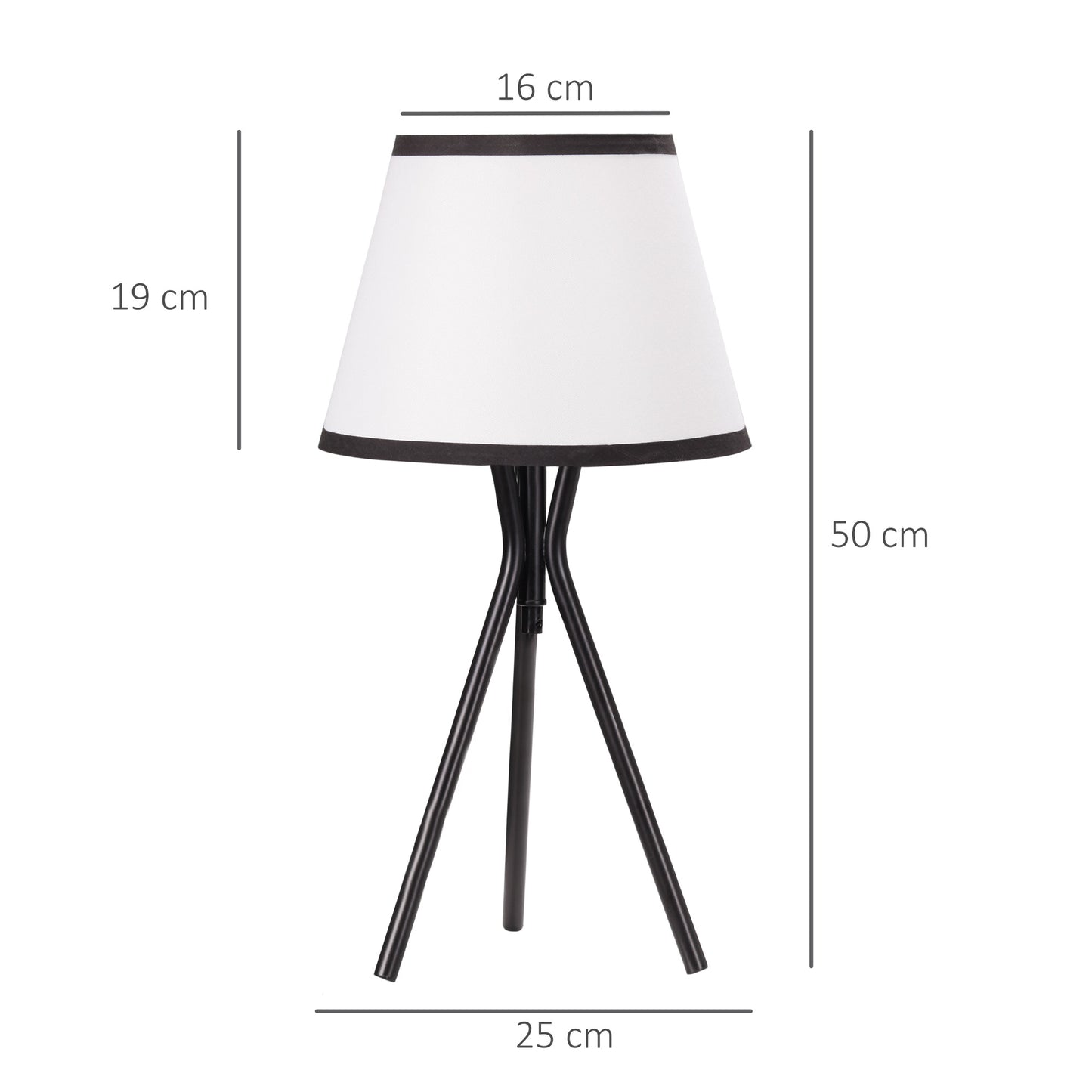 Lámpara de Mesa con Trípode de Metal Lámpara de Escritorio con Pantalla de Tela y Casquillo E27 Máx. 40W Estilo Moderno para Dormitorio Salón Ø25x50 cm Blanco y Negro