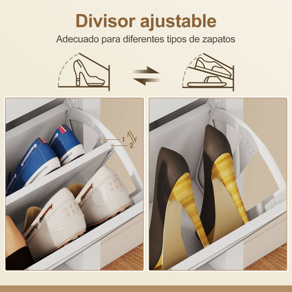 Armario estrecho para zapatos, gabinete delgado estilo boho con 2 cajones abatibles, capacidad para 14 pares, blanco