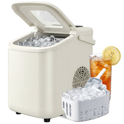 Máquina de Hielo Autolimpiable 12 kg/24H 9 Cubitos Listos en 7 Minutos 2 Tamaños de Hielo 1,2L Depósito Beige
