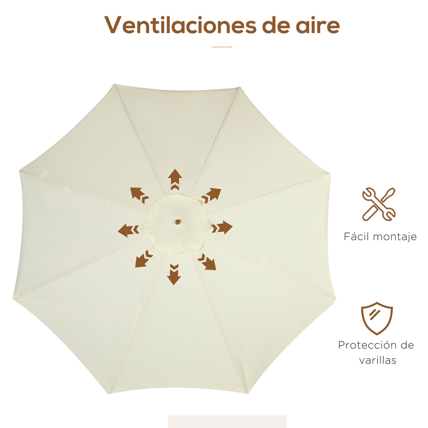 3.3(m) Patio Umbrella, Garden Parasol, Outdoor Sun Shade Canopy with 8 Bamboo Ribs, Ruffles and Wood Pole, Beige