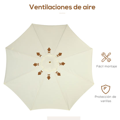 3.3(m) Patio Umbrella, Garden Parasol, Outdoor Sun Shade Canopy with 8 Bamboo Ribs, Ruffles and Wood Pole, Beige