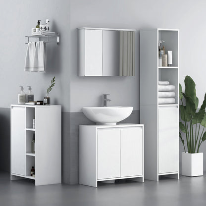 Armario de Baño con Estantes Abiertos Puerta y Estante Ajustable Antivuelco para Salón Dormitorio 53x30x80 cm Blanco
