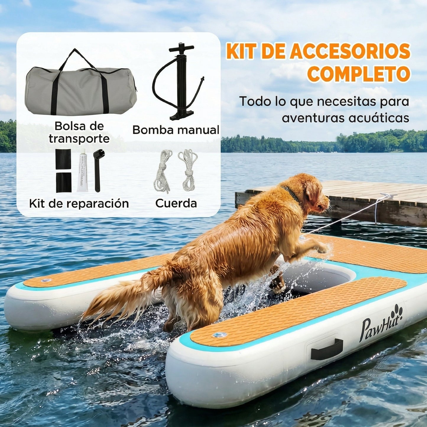 Rampa de Agua Hinchable para Perros para Piscina Barcos Lagos 151x102 cm con Superficie Antideslizante de EVA