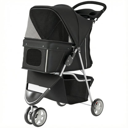 Cochecito para Mascotas de 3 Ruedas para Perros Pequeños y Miniatura, Negro