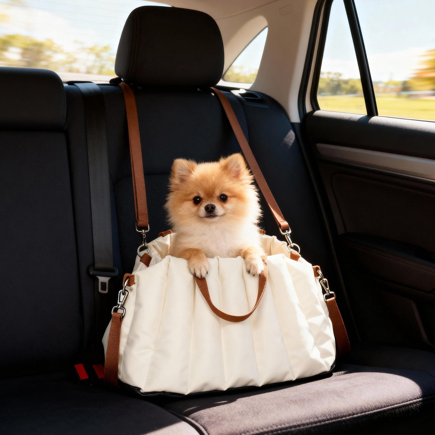 Asiento de Coche para Perros Pequeños de hasta 5 kg con Cinturón de Seguridad Base Antideslizante y Funda Extraíble