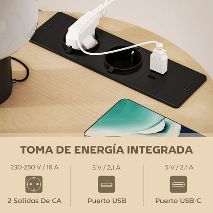 Mesa Auxiliar Redonda de 3 Niveles con Estación de Carga 3 Estantes y Bolsa para Salón Dormitorio Ø50x55,1 cm Natural