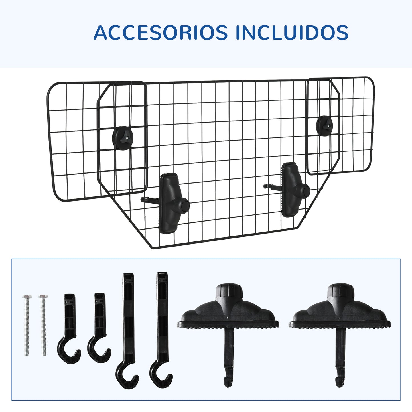 Protector para perros para coches Barrera ajustable para maletero Malla de metal con reposacabezas para mascotas, 90-120W x 40,5H cm