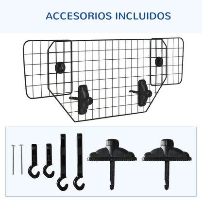 Protector para perros para coches Barrera ajustable para maletero Malla de metal con reposacabezas para mascotas, 90-120W x 40,5H cm